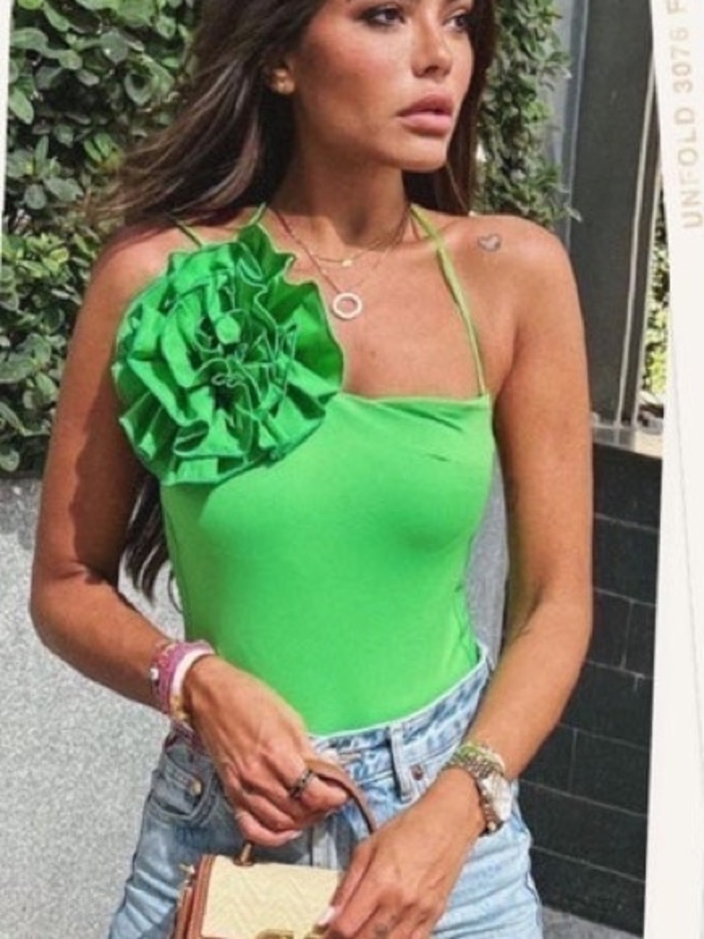 Zara Green One-Shoulder Floral Accent swimsuit